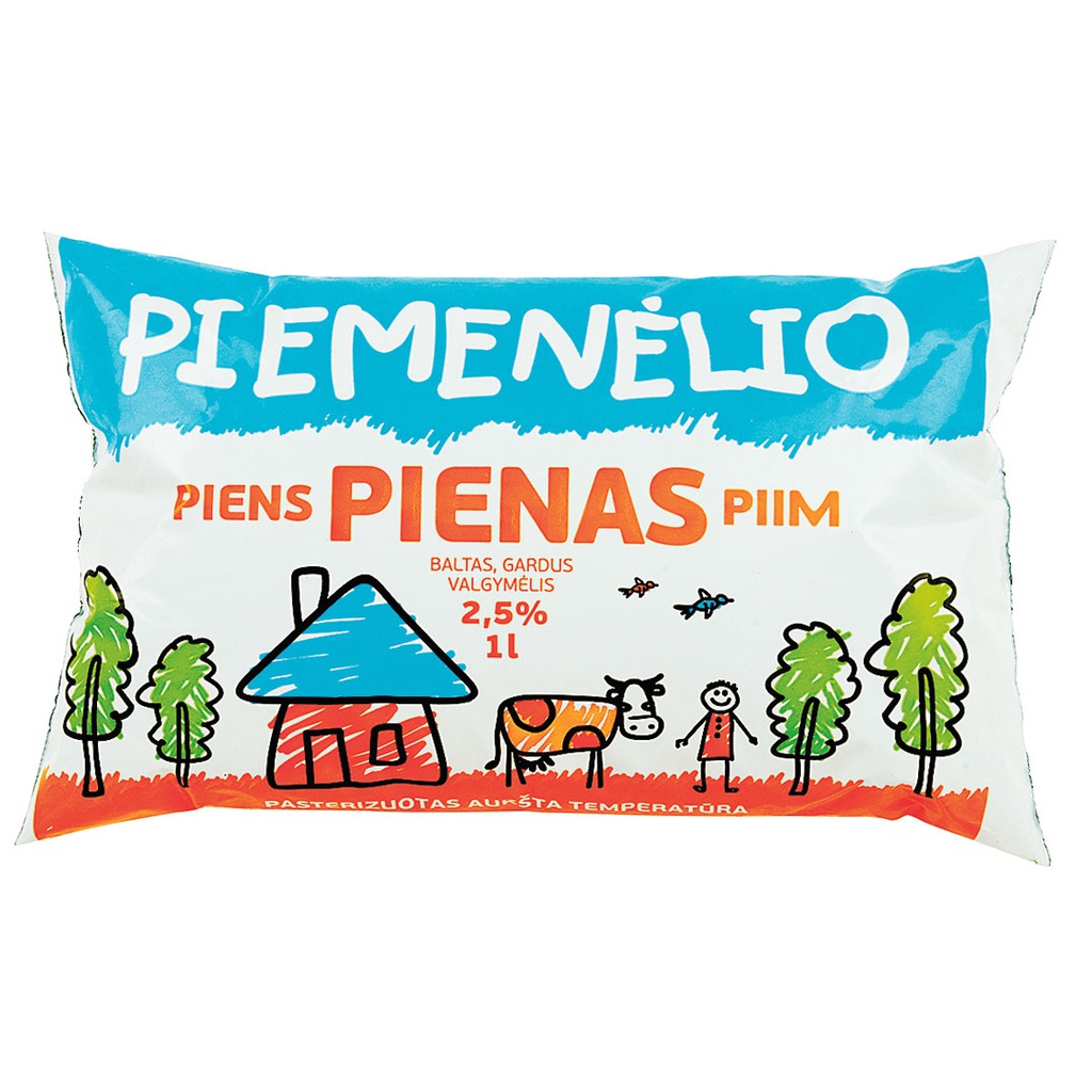 Pienas PIEMENĖLIO  1L 2,5% pol.maiš. RVN