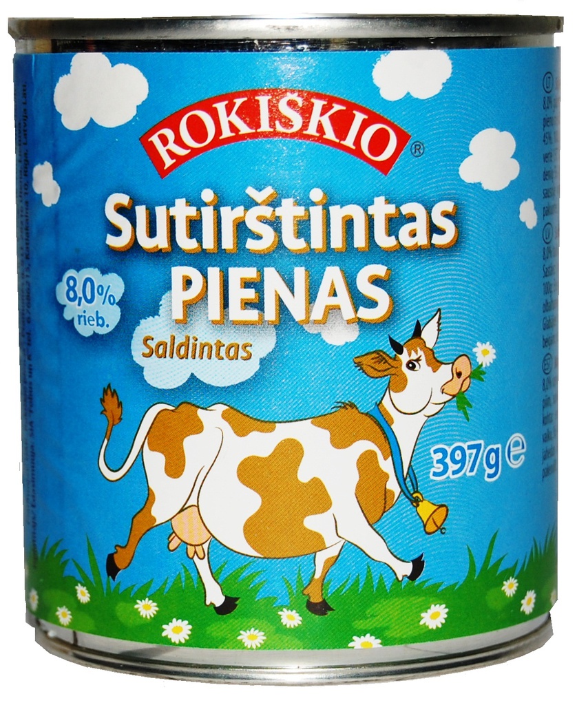 Sutirštintas saldintas pienas ROKIŠKIO 8% su dangt. 397g RP