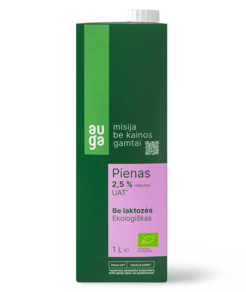 Eko. pienas "Auga" be lak. UAT 2,5 % rieb.1L AUG.
