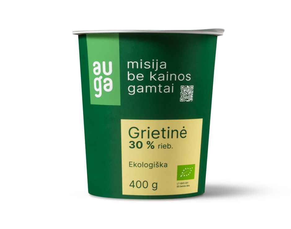 Ekologiška "AUGA" grietinė 30% rieb. 400g