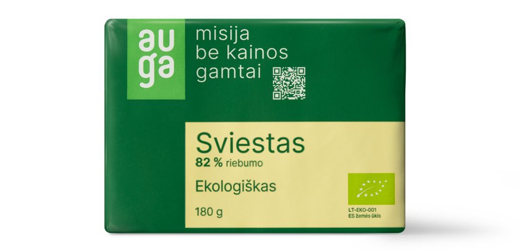 Ekologiškas "AUGA" sviestas 82% rieb. 180g.