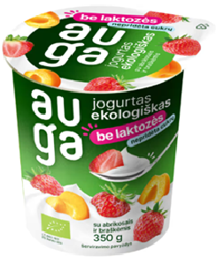 Eko jogurtas be lak.su abrikosais ir braškėmis AUGA 3,5 % rieb., 350 g